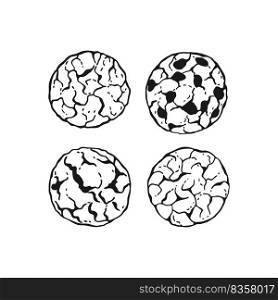 Round oatmeal cookies. Homemade biscuits. Hand drawn black and white vector illustration.