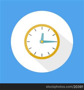 Round office clock flat design with long shadow