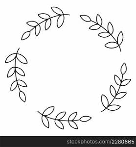 Round ornament for photo in style of doodle. Frame with twigs for text formatting.