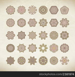 Round ornament pattern collection. Hand drawn circle background.. Mandala art set