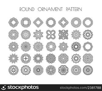  Round Ornament Pattern. Hand drawn background.. Mandala black set
