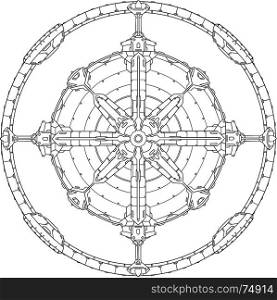 Round Ornamental Techno Sci-fi Mandala Pattern.