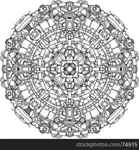 Round Ornamental Techno Sci-fi Mandala Pattern.
