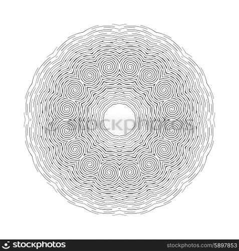 Round ornamental vector shape, black pattern isolated on white.