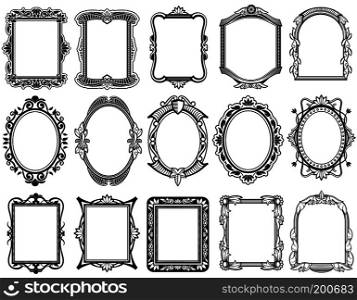 Round, oval, rectangular vintage victorian, baroque vector frames. Set of floral elegant frames illustration. Round, oval, rectangular vintage victorian, baroque vector frames