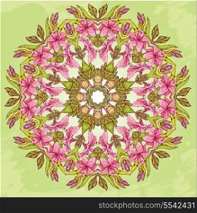 Round pattern - abstract floral background with hand drawn flowers - tiger lillies.