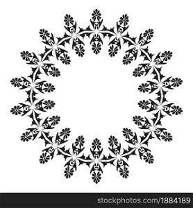 Round patterned border. Round damask pattern with place for text. Floral frame. Black and white. Ornament for decoration of cards and invitations.. Round patterned border. Round damask pattern