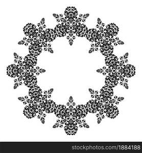 Round patterned frame. Round damask pattern with place for text. Frame with arabesques. Black and white. Ornament for decoration of cards and invitations.. Round patterned frame. Round damask pattern