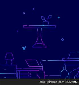 Round pedestal table on leg gradient line vector icon, simple illustration on a dark blue background, Furniture, interior items related bottom border.. Round pedestal table on leg gradient line icon, vector illustration