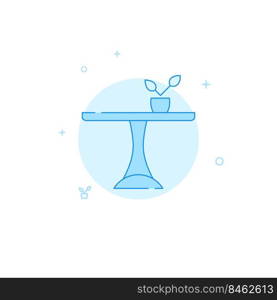 Round pedestal table vector icon. Flat illustration. Filled line style. Blue monochrome design.. Round pedestal table flat vector icon. Filled line style. Blue monochrome design.