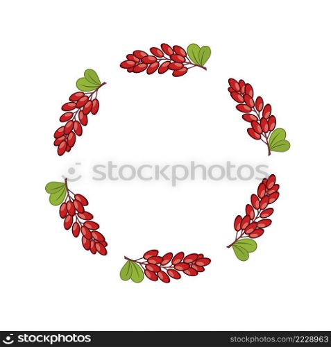 Round photo frame with a sprig of barberry. Poster with wild berries. Printing on fabric and clothing.
