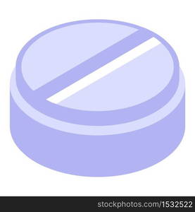 Round pill icon. Isometric of round pill vector icon for web design isolated on white background. Round pill icon, isometric style