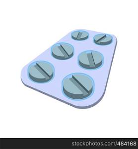 Round pills in a blister pack cartoon icon on a white background. Round pills in a blister pack cartoon