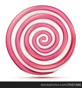Round Pink Lollipop Isolated Vector. Classic Sweet Realistic Candy Abstract Spiral Illustration. Lollipop Isolated Vector. Classic Sweet Realistic Candy Abstract Spiral Illustration