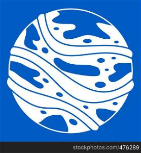 Round planet icon white isolated on blue background vector illustration. Round planet icon white