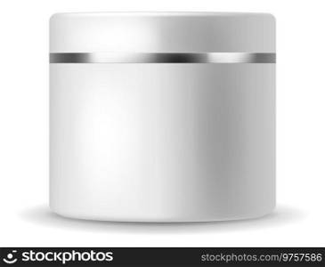 Round plastic jar mockup. Realistic blank container isolated on white background. Round plastic jar mockup. Realistic blank container