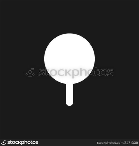Round pushpin dark mode glyph ui icon. Identifying location on map. User interface design. White silhouette symbol on black space. Solid pictogram for web, mobile. Vector isolated illustration. Round pushpin dark mode glyph ui icon