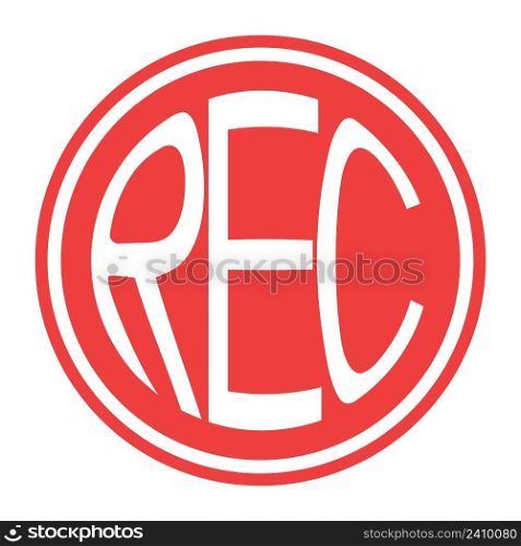 Round red icon rec button, vector record button with text rec