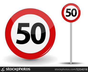 Round Red Road Sign Speed limit 50 kilometers per hour. Vector Illustration. EPS10. Round Red Road Sign Speed limit 50 kilometers per hour. Vector Illustration.