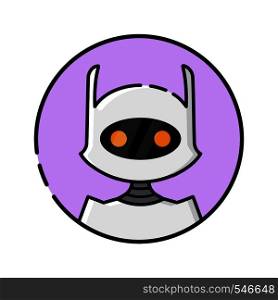 Round robot icon line style on white background. Funny robots greeting, waving hands, listening to music. Vector illustration in flat style.. Round robot icon line style on white background