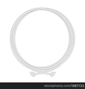Round rope contour node frame. Vector clip art illustration isolated on white. Round rope contour node frame