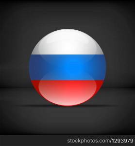 Round Russian flag with reflections and shadows, on a black background. Round Russian flag