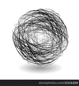 Round scribble icon with drop shadow in black and white