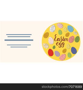 Round shape made with Easter eggs and hand lettering Easter eggs. Text frame template isolated on white background. Vector illustration. . Round shape with Easter decorated eggs and text frame card.