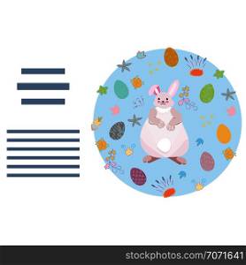 Round shape made with Easter rabbit and eggs. Text frame isolated on white background. . Circle made with Easter decor.