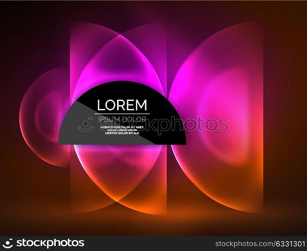 Round shapes, neon glowing trasparent elements. Vector abstract background. Round shapes, neon glowing trasparent elements. Vector abstract background. Futurstic hi-tech wallpaper