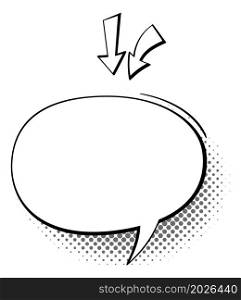 Round speech bubble with arrows and halftone shadow isolated on white background. Round speech bubble with arrows and halftone shadow