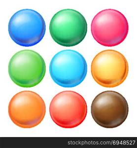 Round Spheres Set Vector. Set Opaque Multicolored Spheres With Glares, Shadows. Abstract Ellipse, Ball, Bubble, Button, Badge. Isolated Realistic Illustration. Round Spheres Set Vector. Set Opaque Multicolored Spheres With Glares, Shadows. Abstract Ellipse, Ball, Bubble, Button, Badge. Isolated Illustration