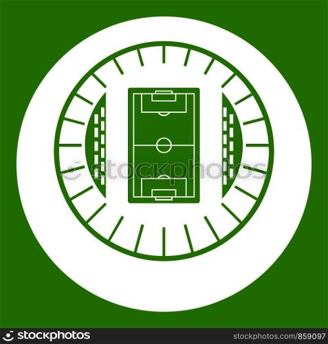 Round stadium top view icon white isolated on green background. Vector illustration. Round stadium top view icon green