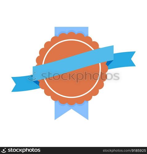 Round sticker with ribbon vector flat. Premium label for reward illustration. Round sticker with ribbon vector flat