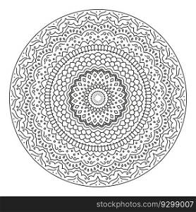 Round sunflower mandala ornament. Coloring book drawing. Stock vector illustration in oriental style.. Round sunflower mandala ornament. Coloring book drawing.