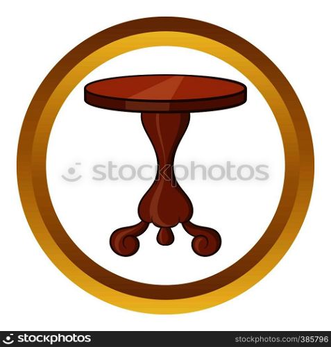 Round table vector icon in golden circle, cartoon style isolated on white background. Round table vector icon, cartoon style