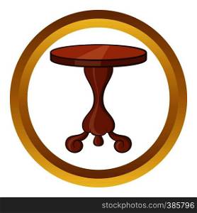 Round table vector icon in golden circle, cartoon style isolated on white background. Round table vector icon, cartoon style