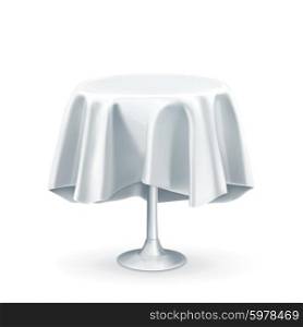Round table with white tablecloth, vector illustration
