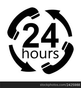 Round the clock service support working, vector black icon handset arrows 24 hours a day, round clock support service
