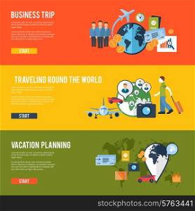 Round the world business team meeting traveling route trip planning horizontal banners set abstract isolated vector illustration