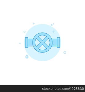 Round valve on pipe vector icon. Plumbing flat illustration. Filled line style. Blue monochrome design. Editable stroke. Adjust line weight.. Round valve on pipe flat vector icon. Plumbing symbol filled line style. Blue monochrome design. Editable stroke