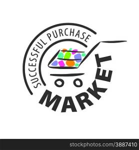 Round vector logo shopping trolley of goods