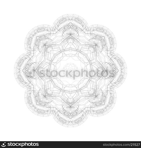 Round vector shape, technical construction, digital design pattern isolated on white.