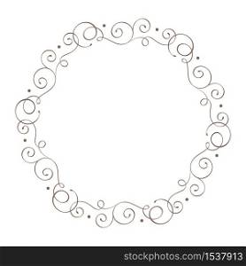 Round vintage calligraphic vector wedding frame wreath with place for text. Isolated flourish element for design. Perfect for holidays, Thanksgiving Day, Valentines Day, greeting card.. Round vintage calligraphic vector wedding frame wreath with place for text. Isolated flourish element for design. Perfect for holidays, Thanksgiving Day, Valentines Day, greeting card