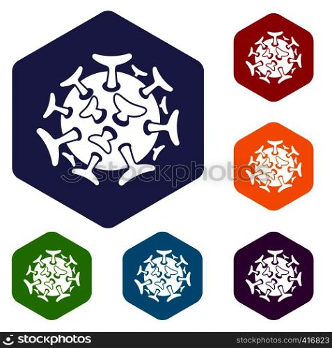 Round viral bacteria icons set rhombus in different colors isolated on white background. Round viral bacteria icons set