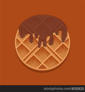Round Waffles in chocolate. A realistic texture of the products. Place for your text. Round Waffles in chocolate. A realistic texture of the products