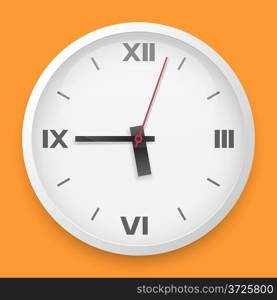 Round wall clock vector template with roman numerals.