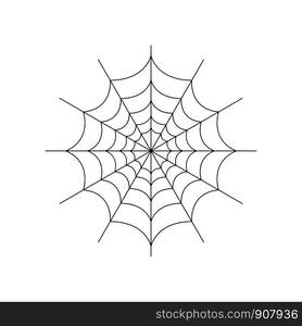 Round whole spider web isolated on white background. Halloween spiderweb element. Cobweb line style. Vector illustration for any design.