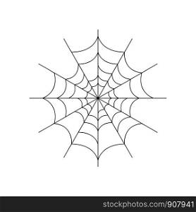 Round whole spider web isolated on white background. Halloween spiderweb element. Cobweb line style. Vector illustration for any design.