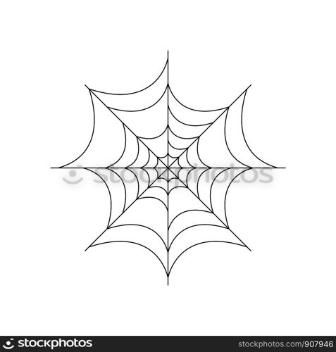 Round whole spider web isolated on white background. Halloween spiderweb element. Cobweb line style. Vector illustration for any design.